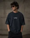 VXM Signature Unisex Acid Washed Oversized Tee (Navy Blue).
