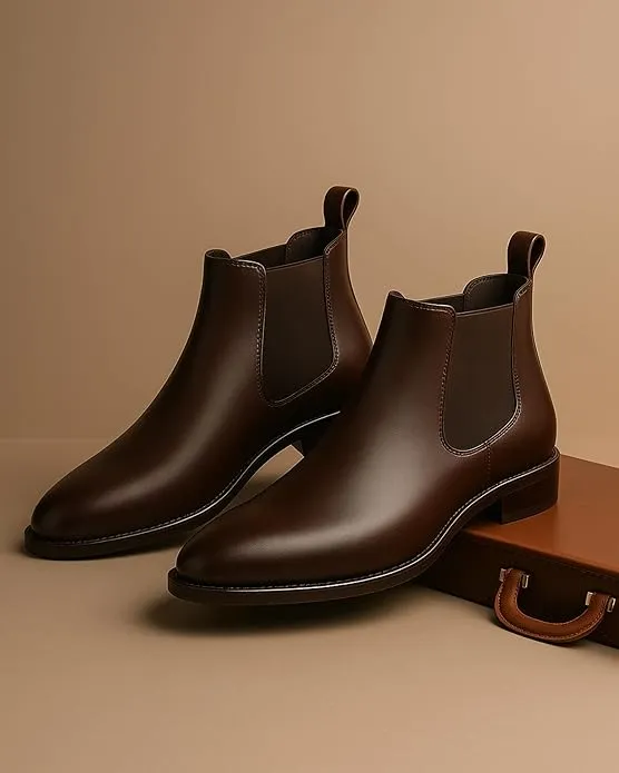 Men's Slip On Fashion Chelsea Boots | High Tops, Soft Cushioned Insole, Comfortable Fit, Trendy, Stylish Boots (Brown).