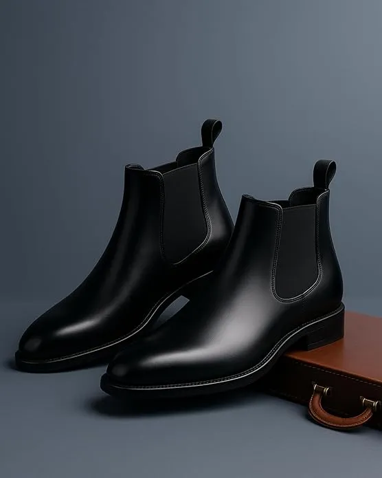 Men's Slip On Fashion Chelsea Boots | High Tops, Soft Cushioned Insole, Comfortable Fit, Trendy, Stylish Boots (Black).