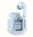 Generic Bluetooth Earbuds with Digital Battery Display, Transparent Charging Case, Deep Bass, 4H Backup, Wireless Headphones for Android & iOS Smartphones (Blue).