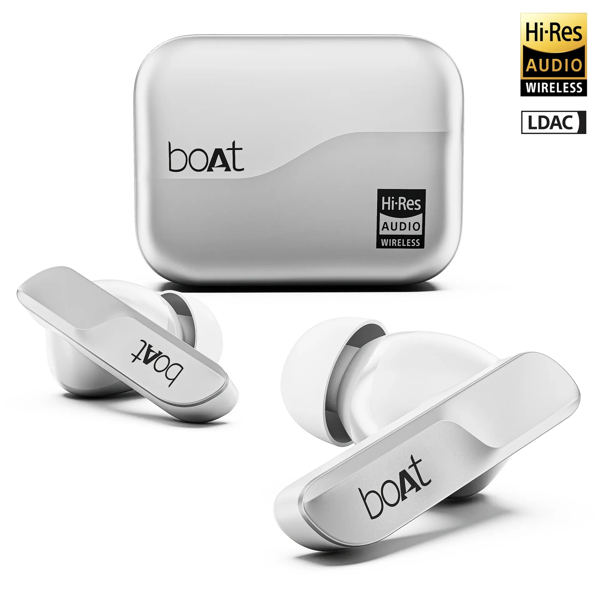 Boat Airdopes 800 HiDef, Dolby Audio, Adaptive EQ by Mimi, 4Mics AI ENx, App Support, Fast Charge, IPX5, v5.3 Bluetooth TWS in Ear Earbuds Wireless Earphones with mic (Sterling Silver).