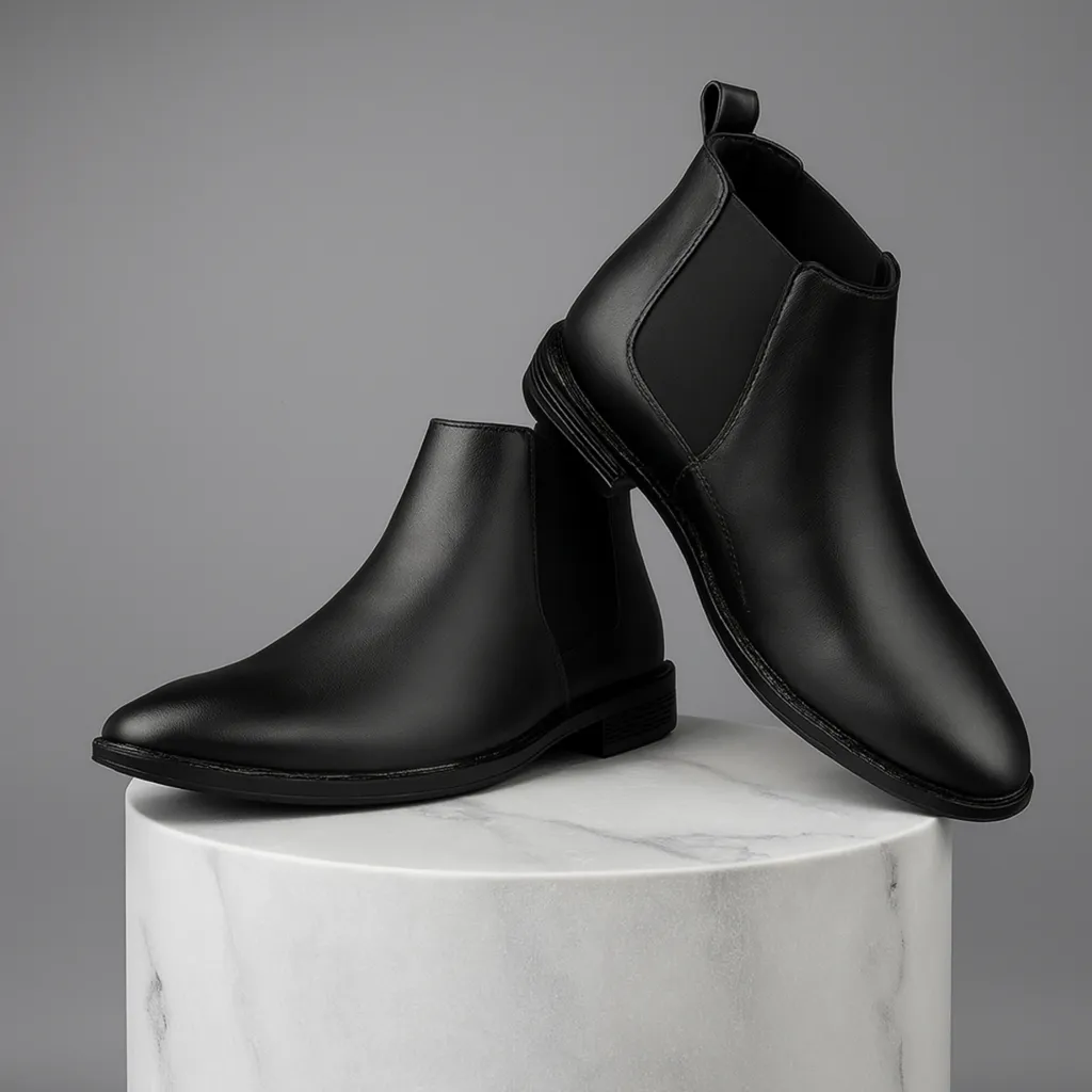 Kids Chelsea Boots, Black Leather Ankle Boots with Elastic Side Panels (2 UK)