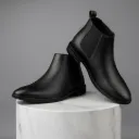 Kids Chelsea Boots, Black Leather Ankle Boots with Elastic Side Panels