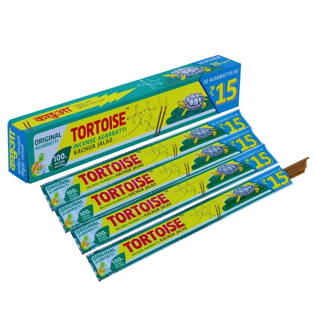 TORTOISE Mosquito Agarbatti 100% Natural Material Original Incense Sticks Kachua Jalao (Pack of 4).
