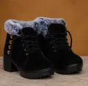 Black Suede Leather Formal High Heel Boots For Women. (Size IND-6)