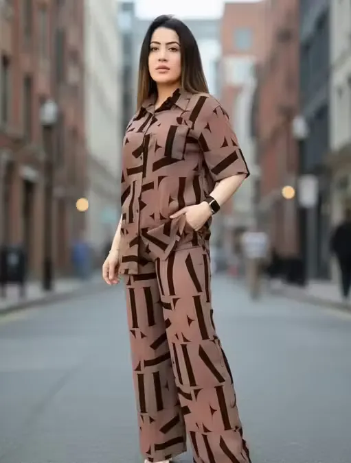 Women’s Printed Crepe Top & Bottom Set | Stylish Co-Ord Outfit for Daily & Casual Wear