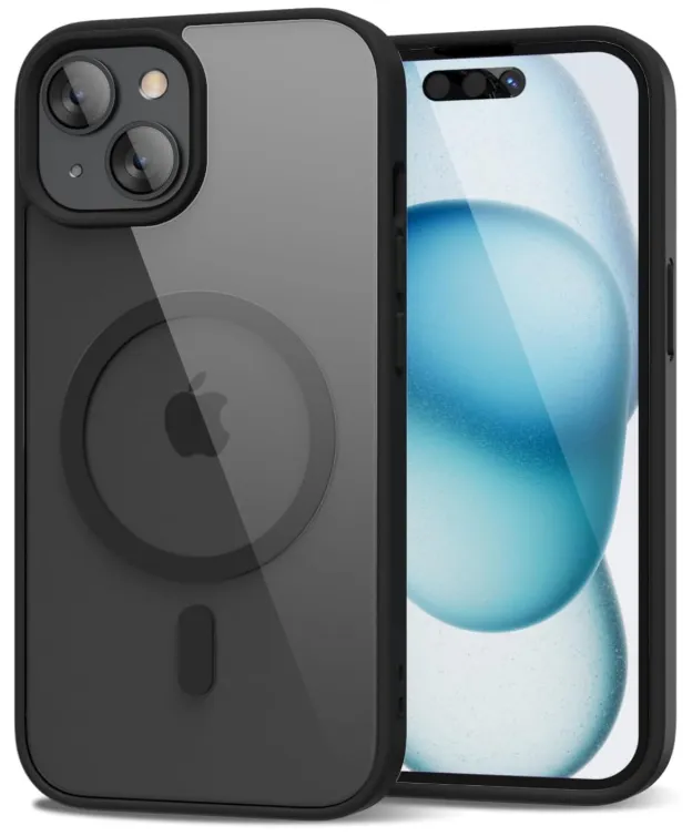 Clear Transparent Magnetic for Magsafe Thin iPhone 13 Back Cover, iPhone 14 Cover with Matte Sides, High Clear Quality iPhone 13 Cover -Black