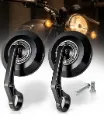 Motorcycle Bar End Mirror, Round Convex Black for Hunter 350 | Meteor 350, Metal Handle and ABS Plastic Glasas Frame Set of 2