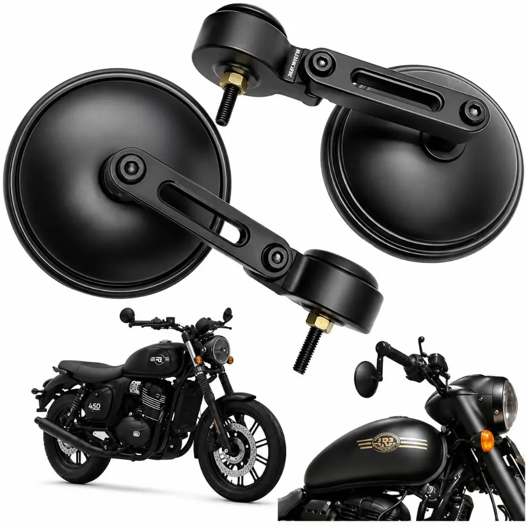 Premium Handle Bar End Mirror compatibility for Jawa 42, Bobber, Classic, Yezdi Roadster, Scrambler, New Reborn Classic, Left and Right Side, Pair
