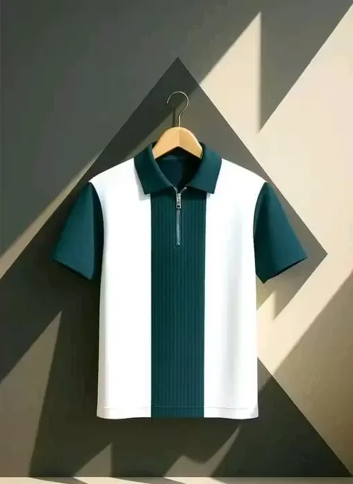 Men Polo Neck Half Sleeves Zipper /Collar chainTshirt (S)
