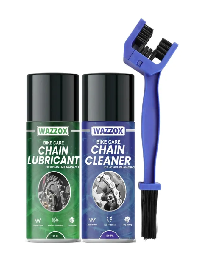WAZZOX Bike Chain Lubricant and Chain Cleaner Spray With Cleaning Brush For Motorcycle and Bicycle Rust & Corrosion protection Chain Oil (300 ml, Pack of 3)