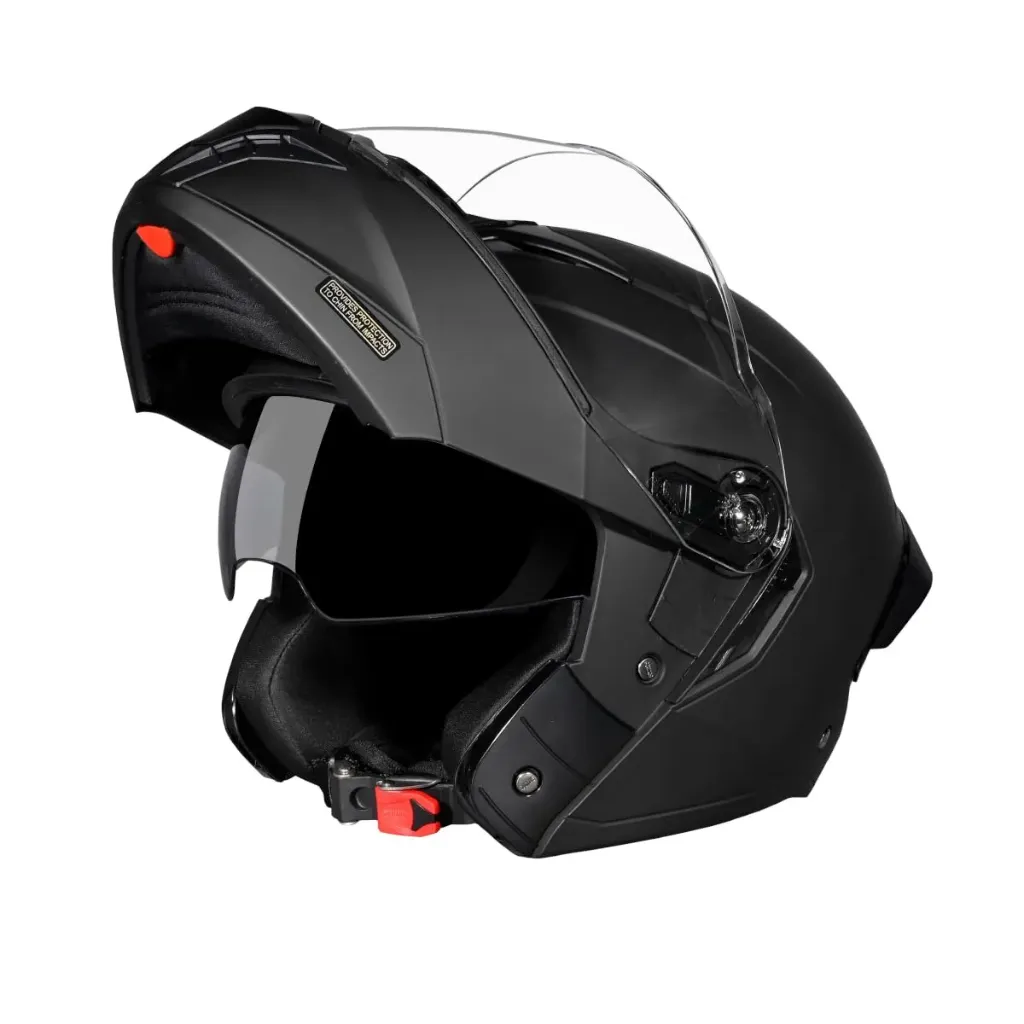 STUDDS Trooper ISI (IS: 4151) and DOT (FMVSS No. 218) Certified Matt Finish Flip-up Full Face Helmet for Men and Women with Inner Sun Visor (Matt Black M)